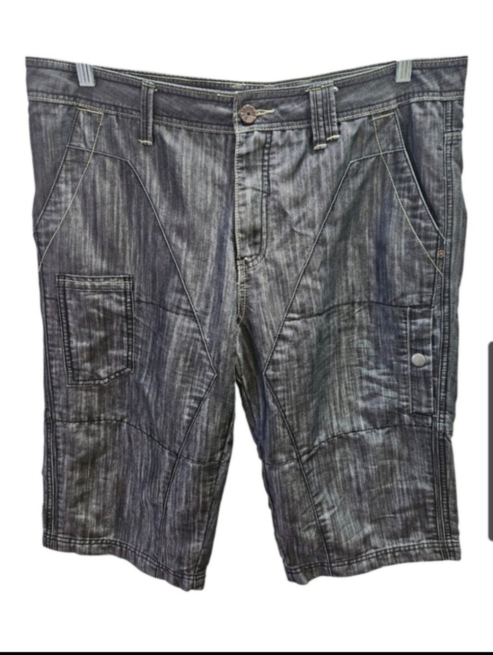 2DIEFOR Vintage Y2K Men's Washed Gray Jorts - Long Jean Shorts Baggy 36